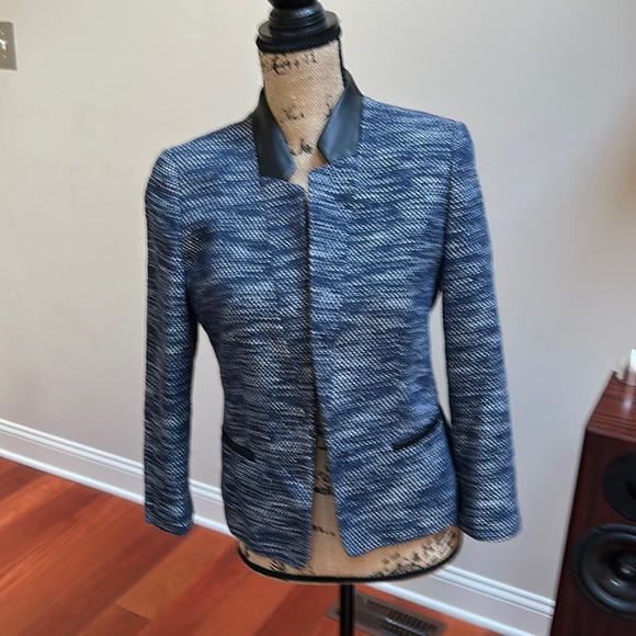tweed blazer with faux leather collar - Picture 1 of 6